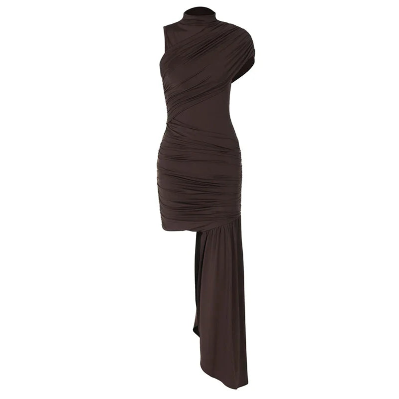 Mini dress with ruching and asymmetrical design decorated with a train - Jay