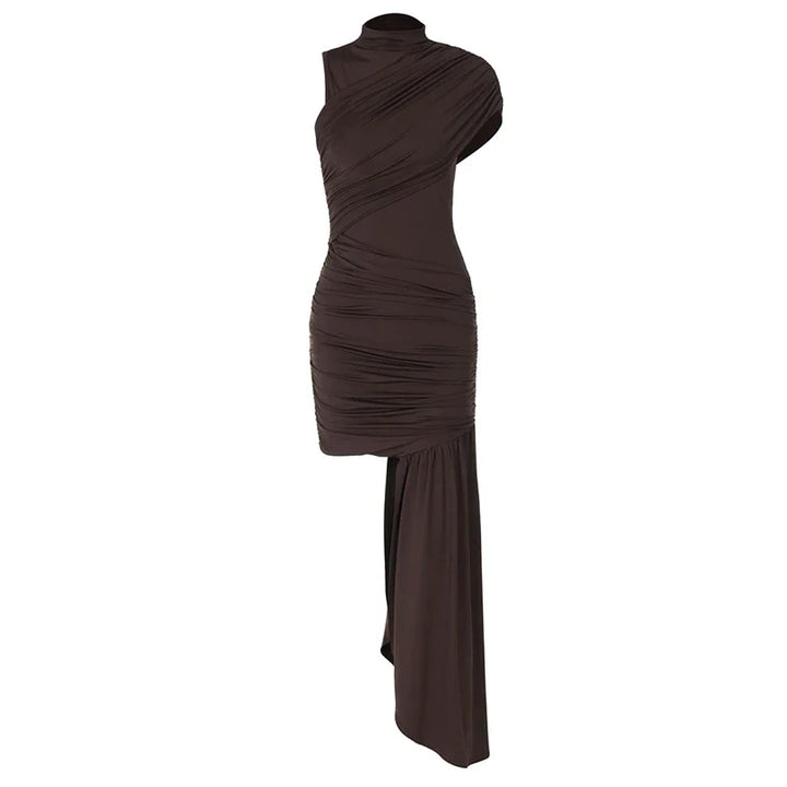 Mini dress with ruching and asymmetrical design decorated with a train - Jay