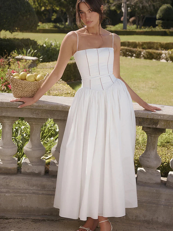 Country Style Maxi Dress with A-Line and Spaghetti Straps - Joelle