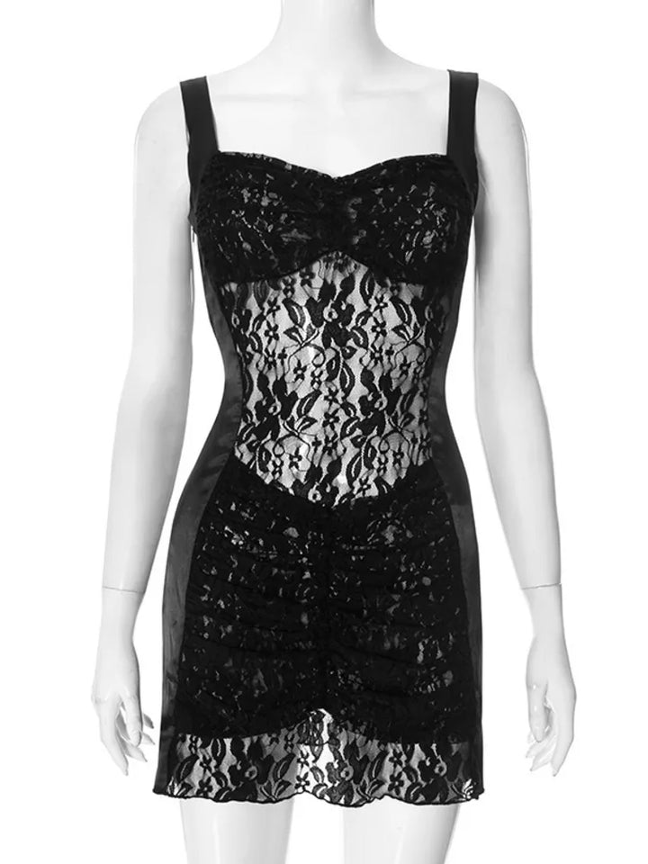 Satin Mini Dress with Lace Decoration and Ruched Design - Leona
