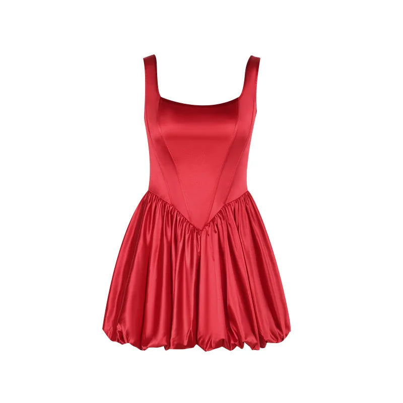 Balloon Cut Satin Mini Dress - Shandy
