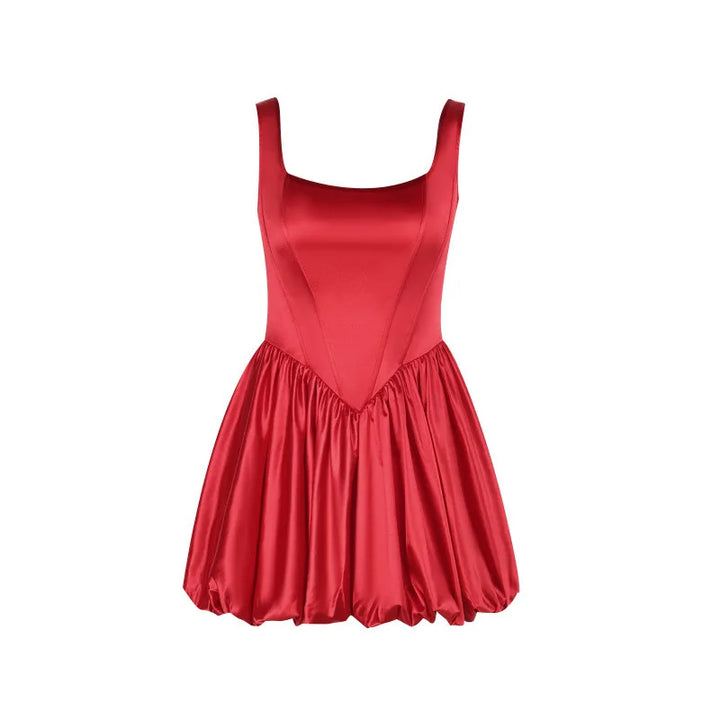 Balloon Cut Satin Mini Dress - Shandy