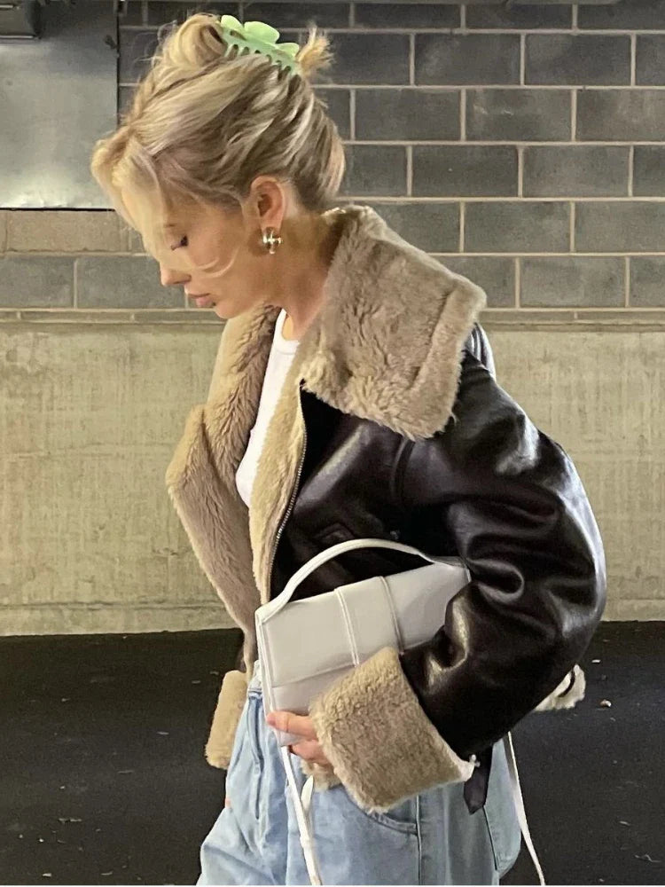 Leather Coat with Fur Lining - Candy