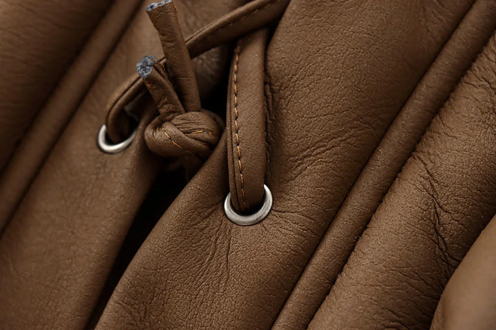 Leather coat with inner fur and belt tie design - Moran