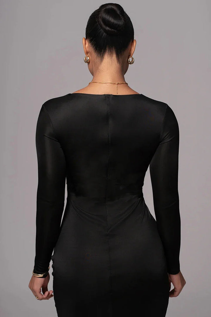 Fitted Shaping Fabric Maxi Dress with Cutouts and Buckles - Lauren