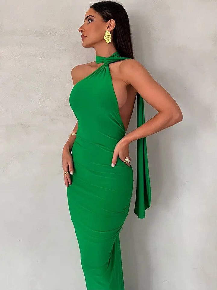 Maxi Dress with Open Back and Elegant Scarf - Rosalia