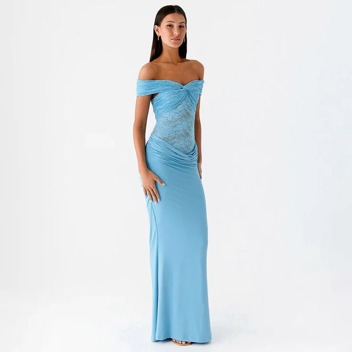 Maxi off-shoulder dress with lace design - LINI