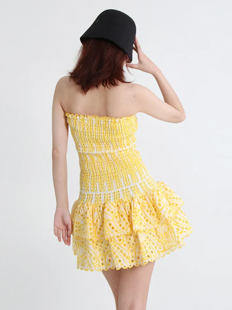Strapless Mini Dress with Ruching and Ruffle - Diane