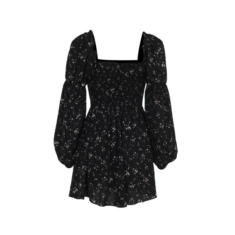 Floral ruffled mini dress with puff sleeves in a rustic style - Heidi