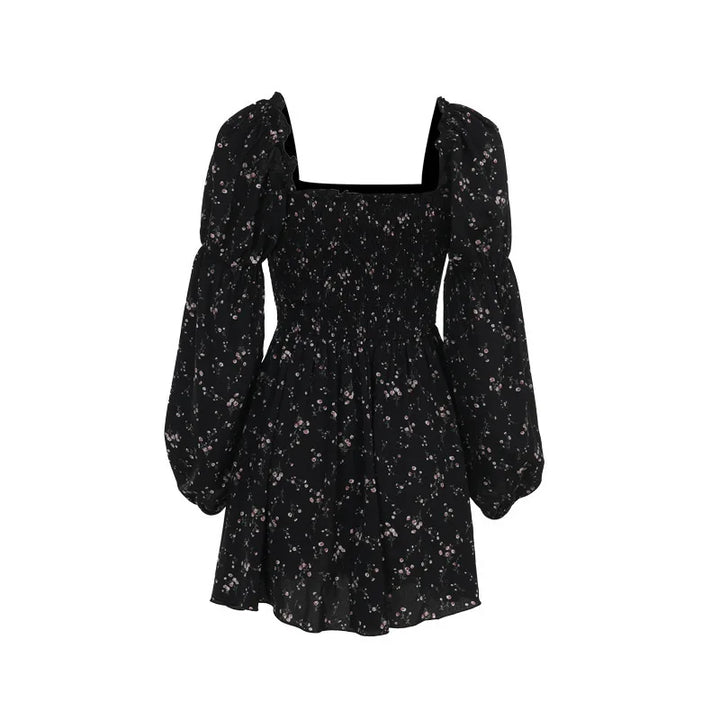 Floral ruffled mini dress with puff sleeves in a rustic style - Heidi
