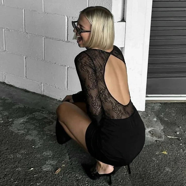 Mini lace dress with open back and pleated design - Tevel Or