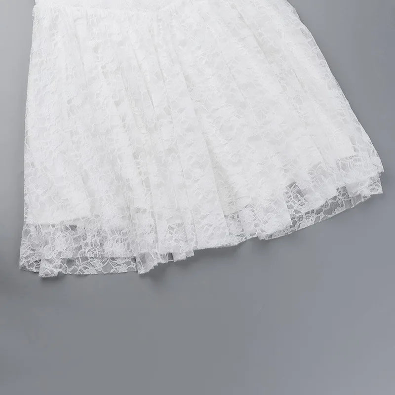 A-Line Lace Mini Dress with Neck Tie - El