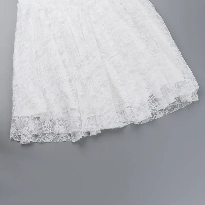 A-Line Lace Mini Dress with Neck Tie - El