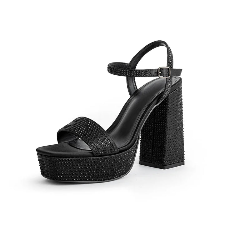 Platform Heel Sandals with Sequin Decoration - Amy