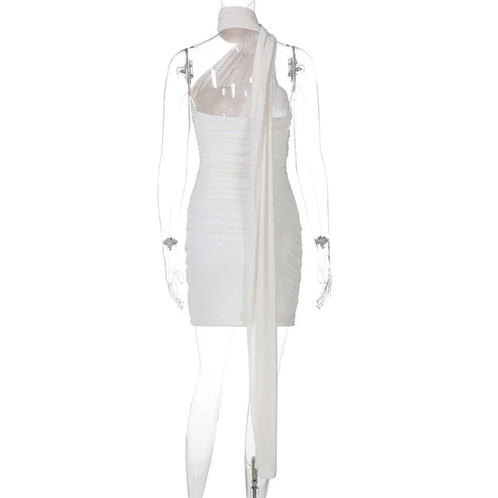 Mini Dress with Pleats and Scarf Detail - Kala
