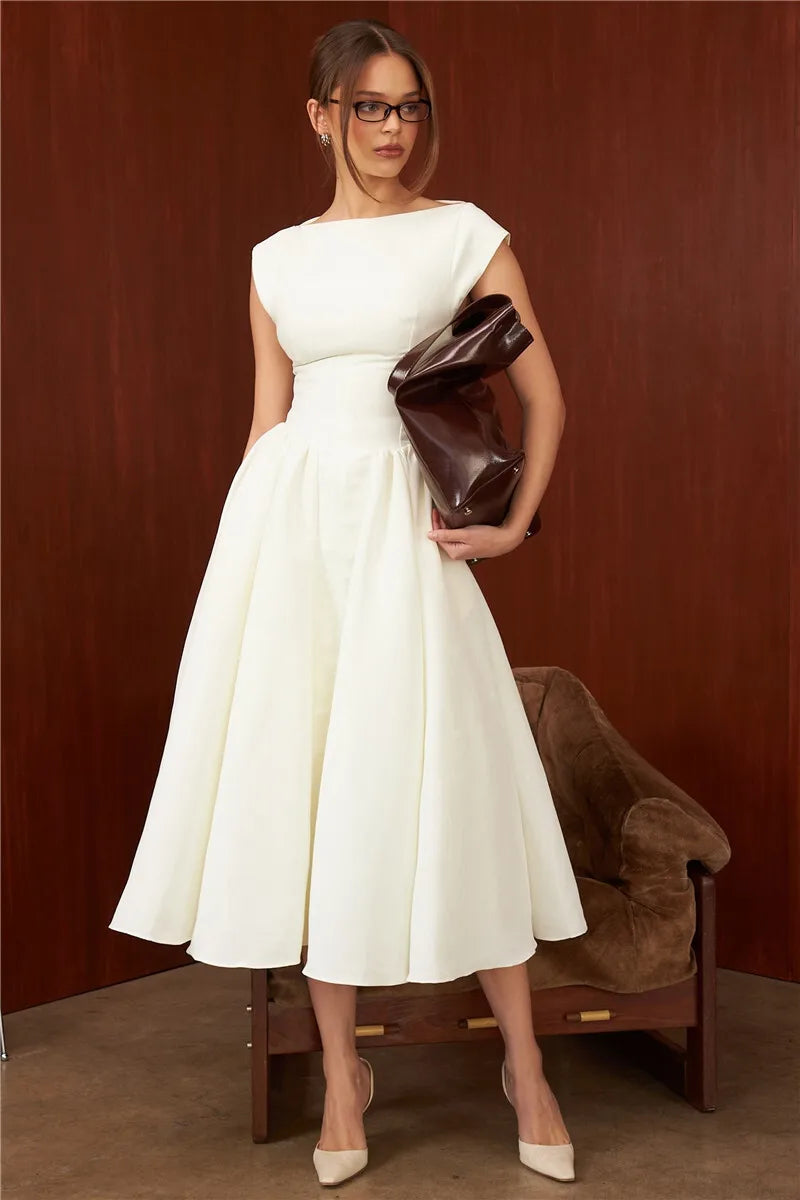 A-Line Midi Dress with Open Back - Rona Lee