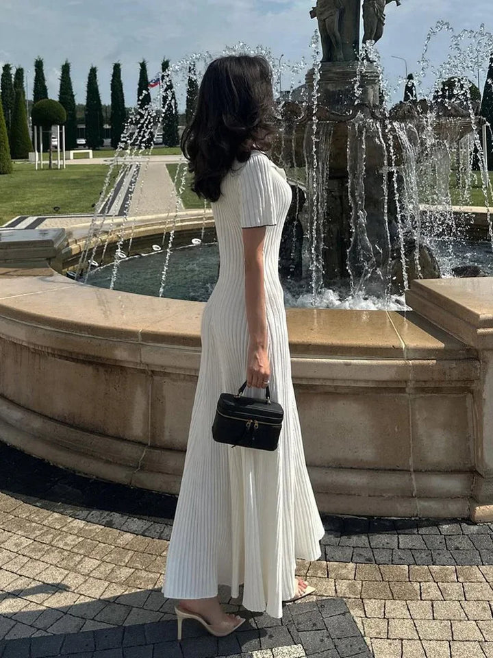 Knitted Maxi Dress with Elegant Design and Button Decoration - Ivanna