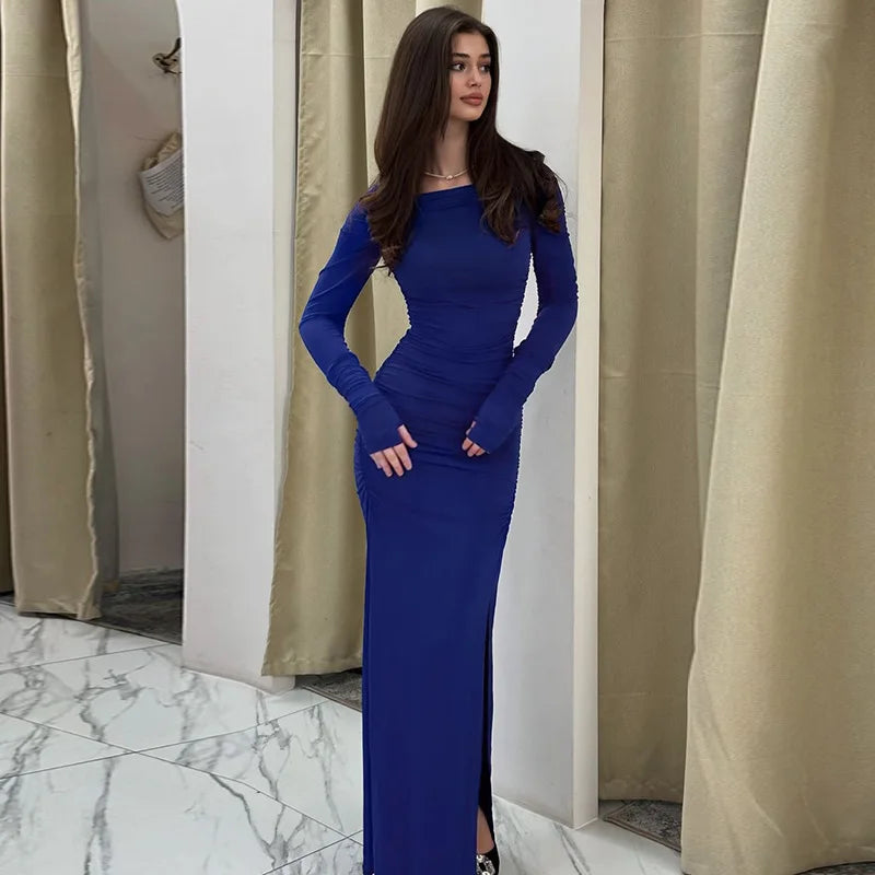 Maxi dress with ruching and slit decoration - MARINA