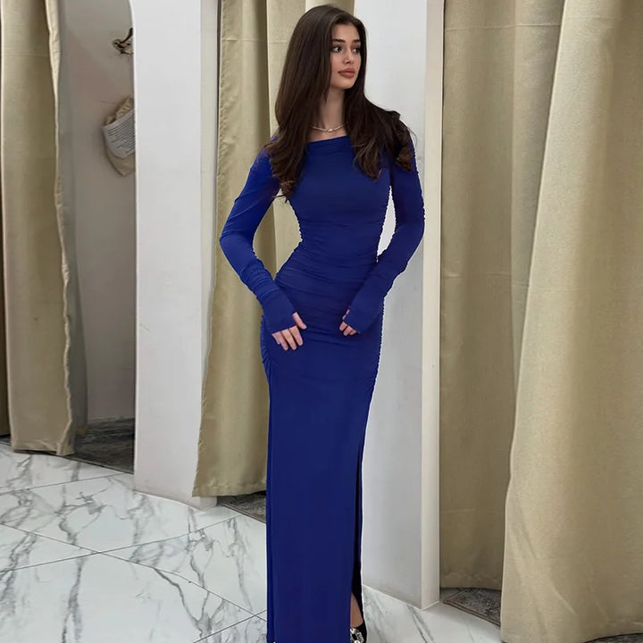 Maxi dress with ruching and slit decoration - MARINA
