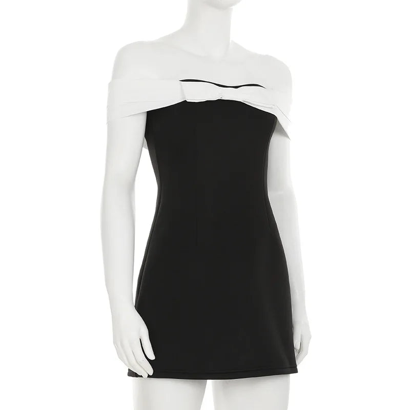A-line mini dress with bow decoration and off-shoulder design - Heleny