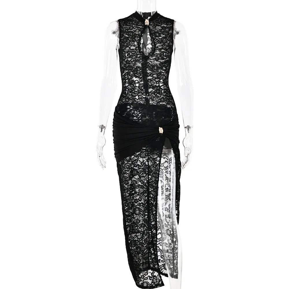 Lace Maxi Dress with Slit Design - Lola