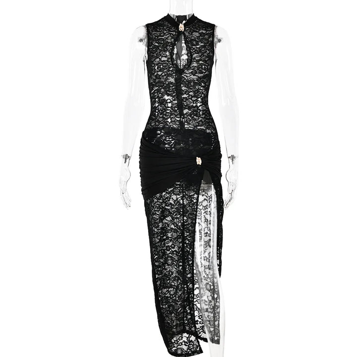 Lace Maxi Dress with Slit Design - Lola