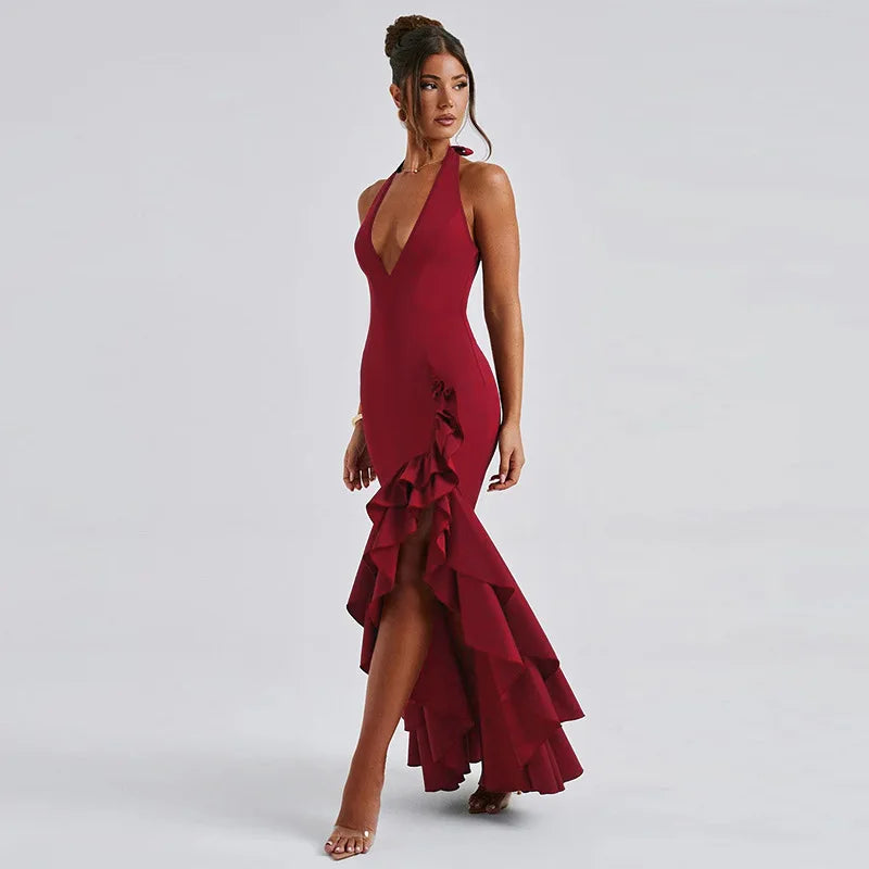 Maxi Dress with Ruffle and Open Back - Rosalina