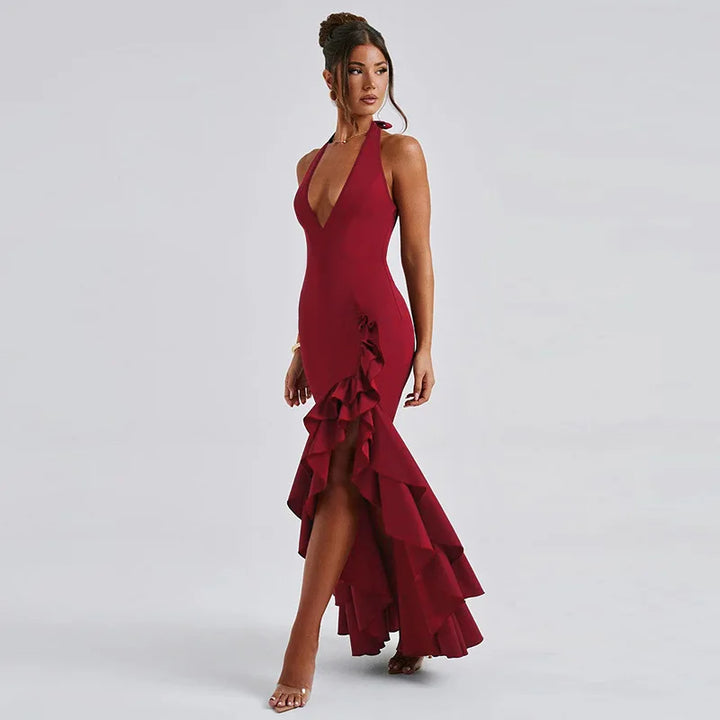 Maxi Dress with Ruffle and Open Back - Rosalina