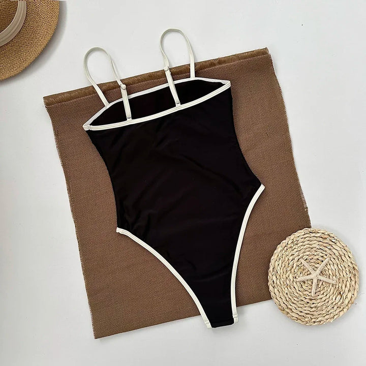 One-Piece Swimsuit with High Cut and Spaghetti Straps - Ariyah