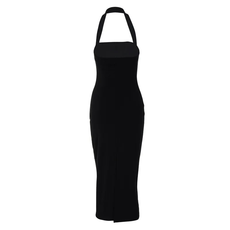 Fitted Midi Dress with Shaping Fabric and Open Back - Paislee