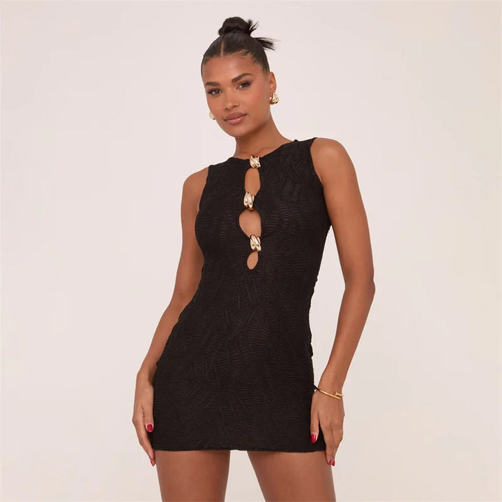 Mini knitted mesh dress decorated with buckles - Richie