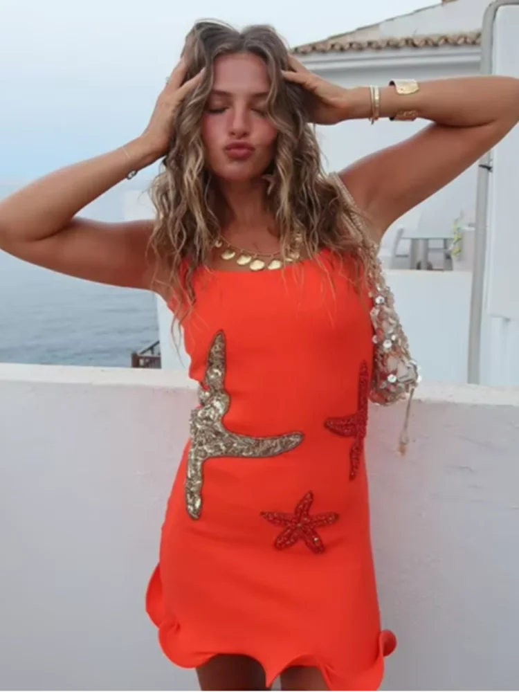 Mini Dress with Sequin Starfish Detail - Daisy