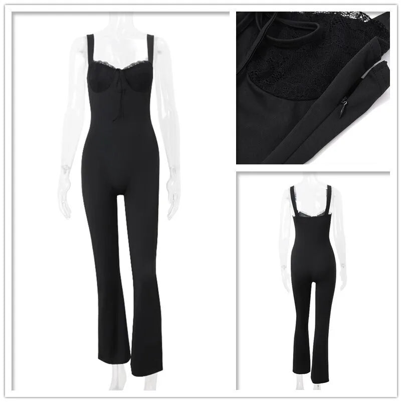 Long lace jumpsuit with shaping fabric and open back - Mika