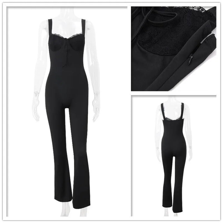 Long lace jumpsuit with shaping fabric and open back - Mika