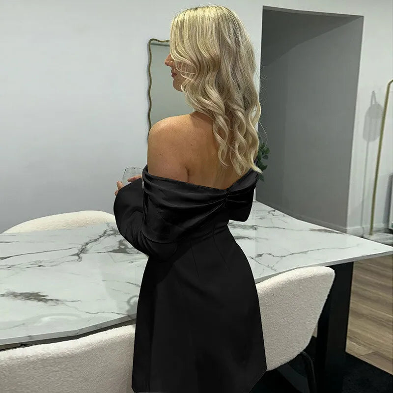Mini A-line dress with off-shoulder and button decoration - Milian
