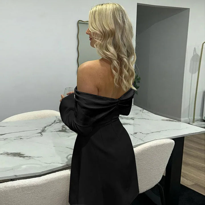Mini A-line dress with off-shoulder and button decoration - Milian