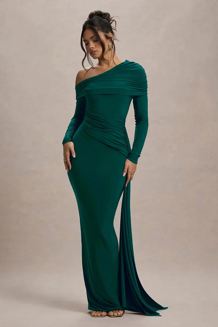 Off-shoulder maxi dress with ruching and ruffle detail - Miguel