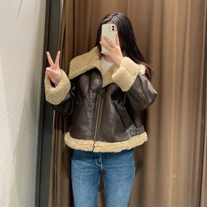 Leather Coat with Fur Lining - Candy
