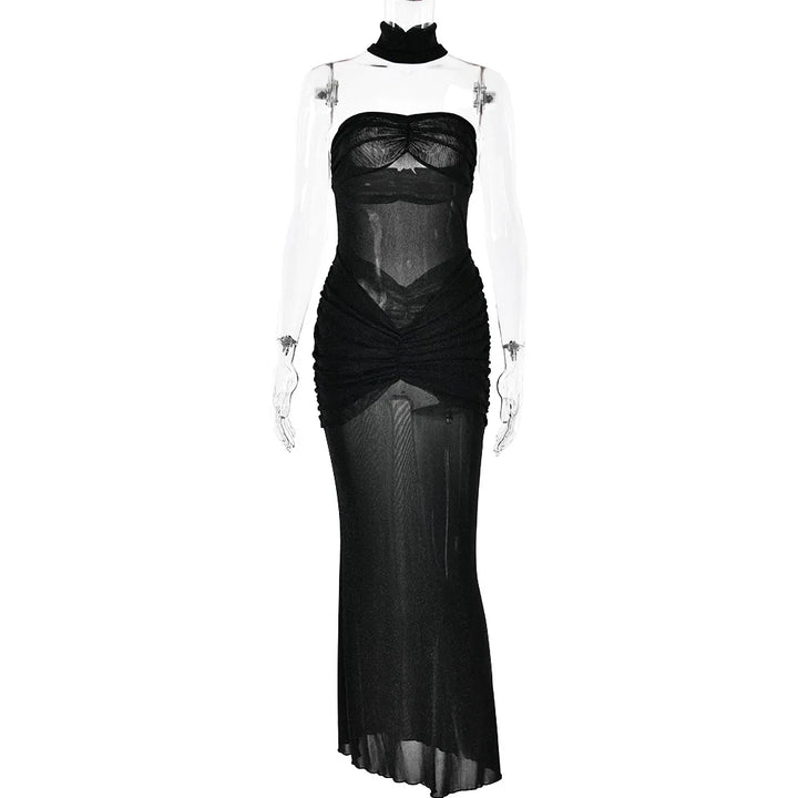Strapless Maxi Dress with Glitter Mesh and Ruching Detail - Haisley