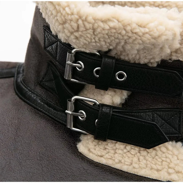 Oversized Leather Coat with Fur Lining - Kaya