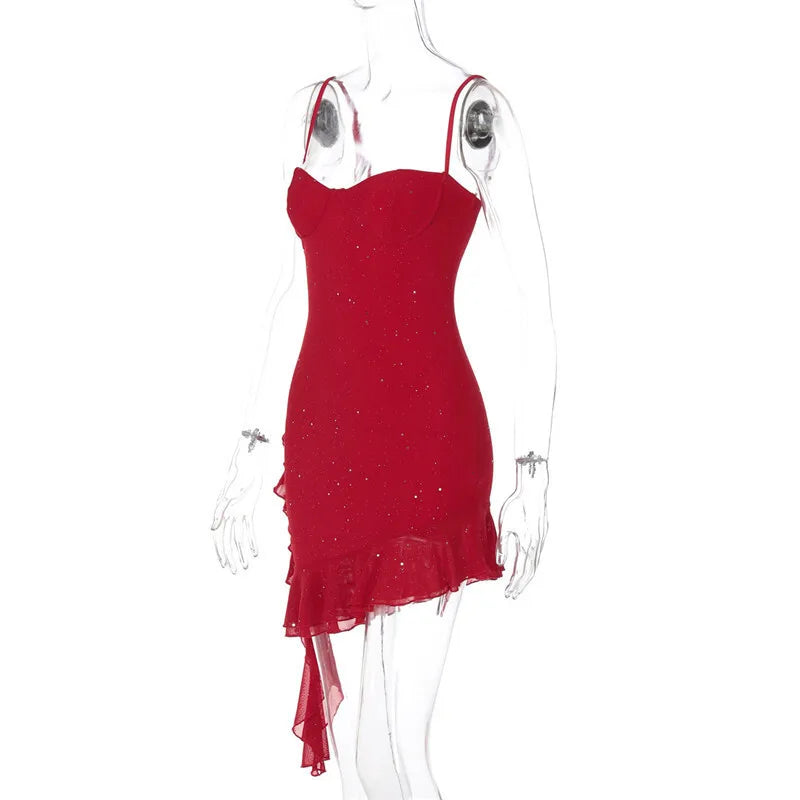 Mini sequin dress with asymmetric ruffle decoration - Kesem