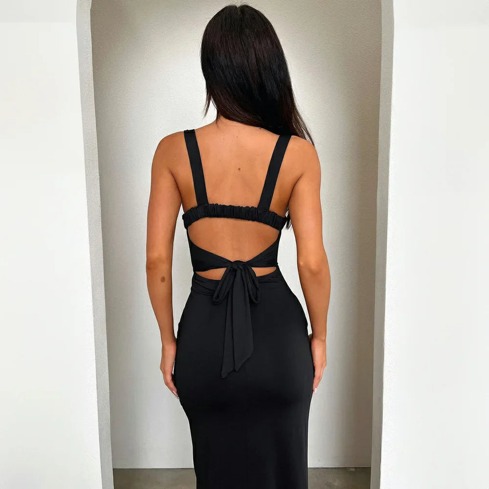 Maxi dress with back tie and slit decoration - Penelope