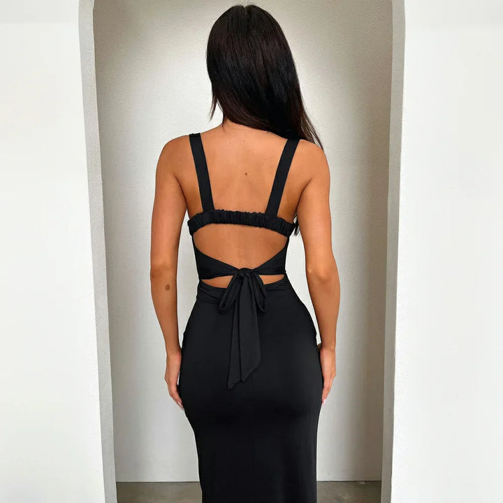 Maxi dress with back tie and slit decoration - Penelope