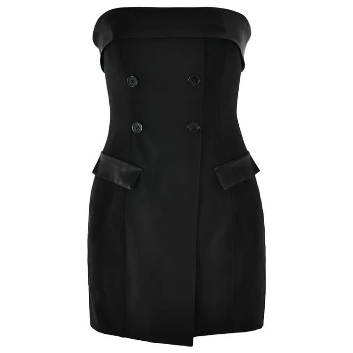 Strapless Mini Dress with Button and Faux Pocket Detail - Bonnie