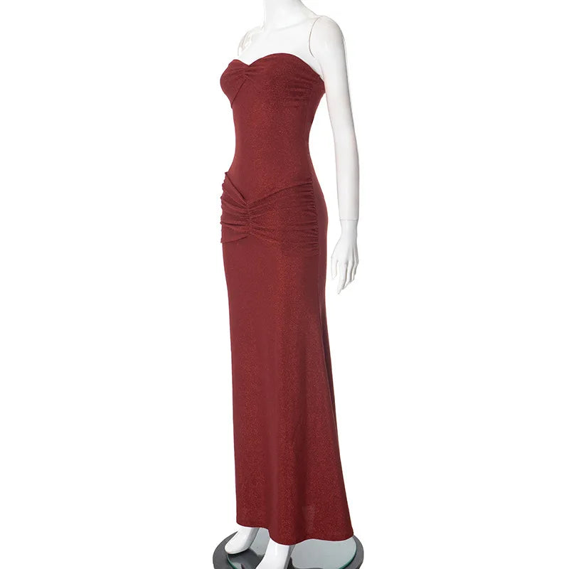 Strapless Maxi Dress with Glitter and Ruching Design - Harlee