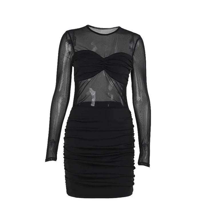 Mini mesh dress with ruching design - Baki