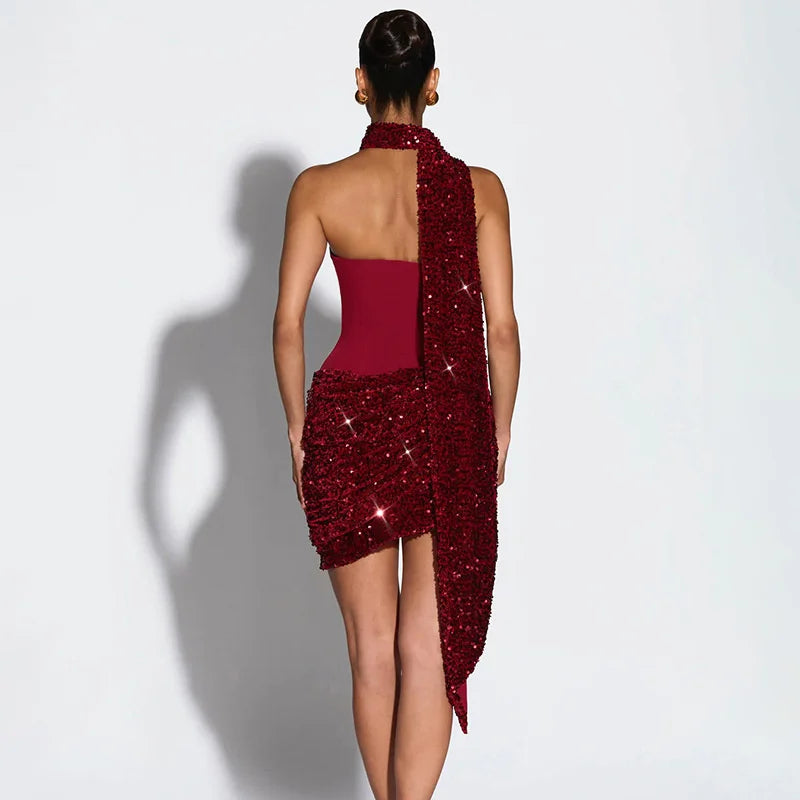 Mini dress with sequin design and scarf detail - GIGI