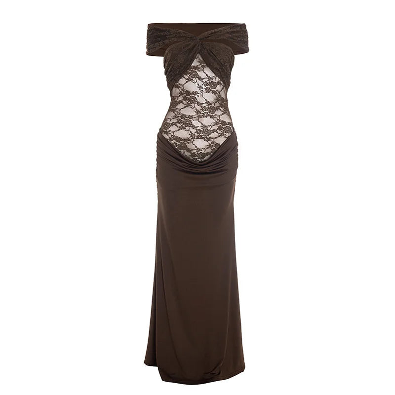 Maxi off-shoulder dress with lace design - LINI