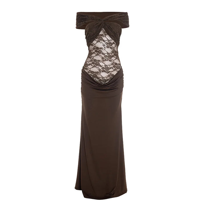 Maxi off-shoulder dress with lace design - LINI