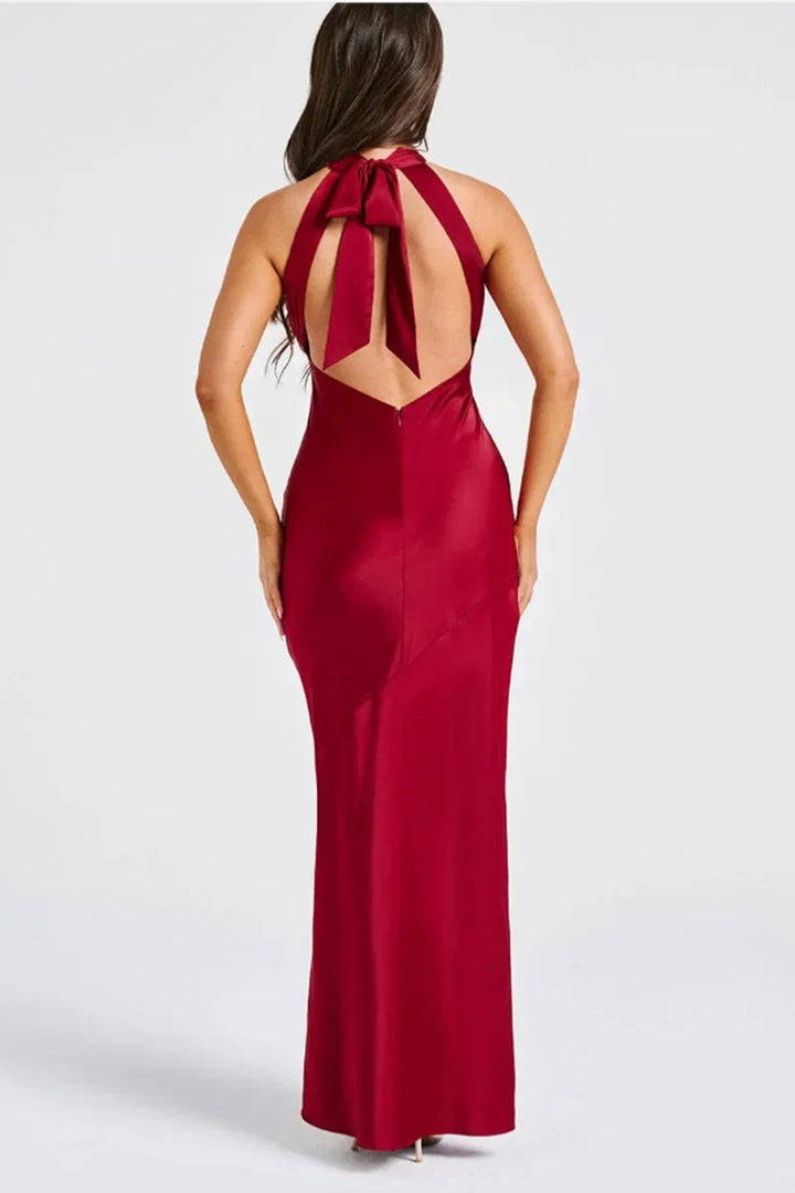 Maxi Satin Collar Dress with Slit Detail - Amari